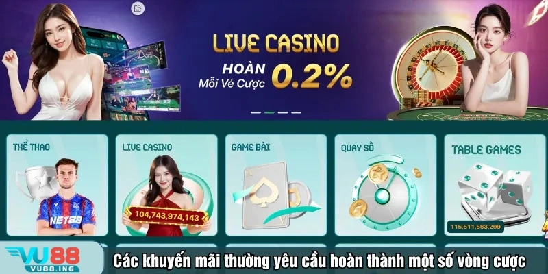 Các khuyến mãi thường yêu cầu hoàn thành một số vòng cược nhất định