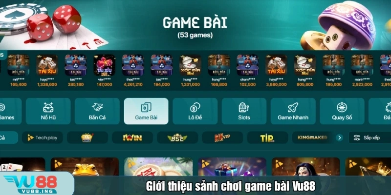 Game bài Vu88 quy tụ các trò chơi bài đình đám
