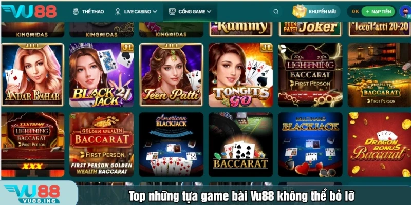 Sảnh game bài Vu88 giới thiệu nhiều tựa game hot
