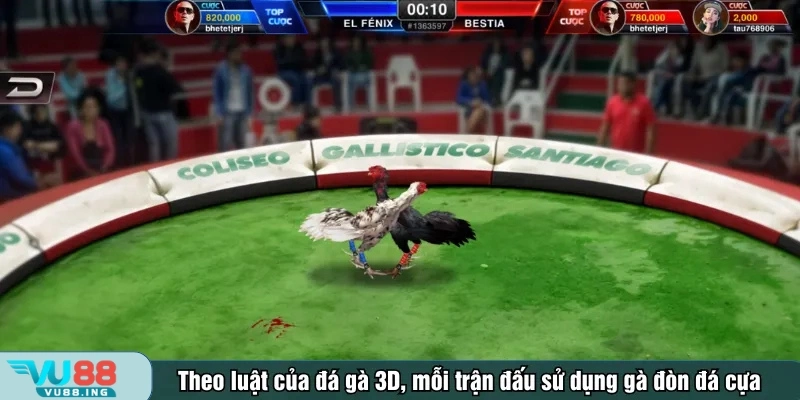Theo luật của đá gà 3D, mỗi trận đấu sử dụng gà đòn đá cựa