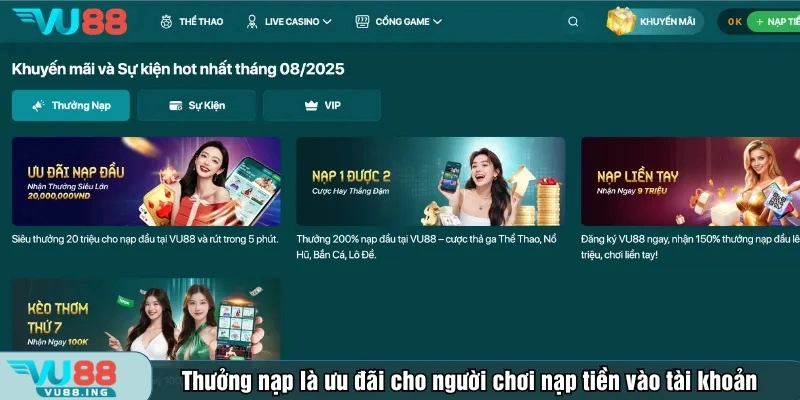 Thưởng nạp là những ưu đãi cho người chơi nạp tiền vào tài khoản