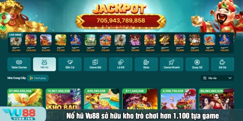 Nổ hũ Vu88 sở hữu kho trò chơi hơn 1.100 tựa game