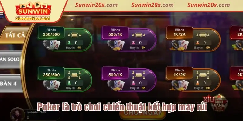 Poker là trò chơi chiến thuật kết hợp may rủi