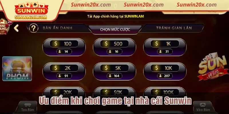 Ưu điểm khi chơi game tại nhà cái Sunwin