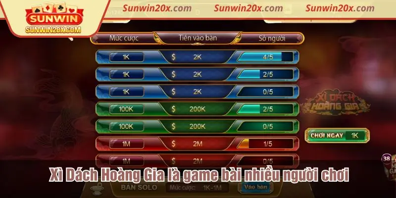 Xì Dách Hoàng Gia là game bài nhiều người chơi